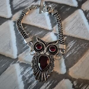 Silver and Red Owl Bracelet 925